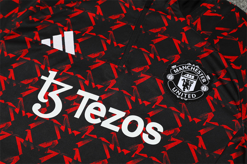 Buzo Completo Manchester United Negro Rojo Detalles