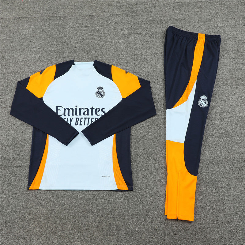 Buzo Completo Real Madrid Blanco Diseño Naranja – Tus Camisetas Chile