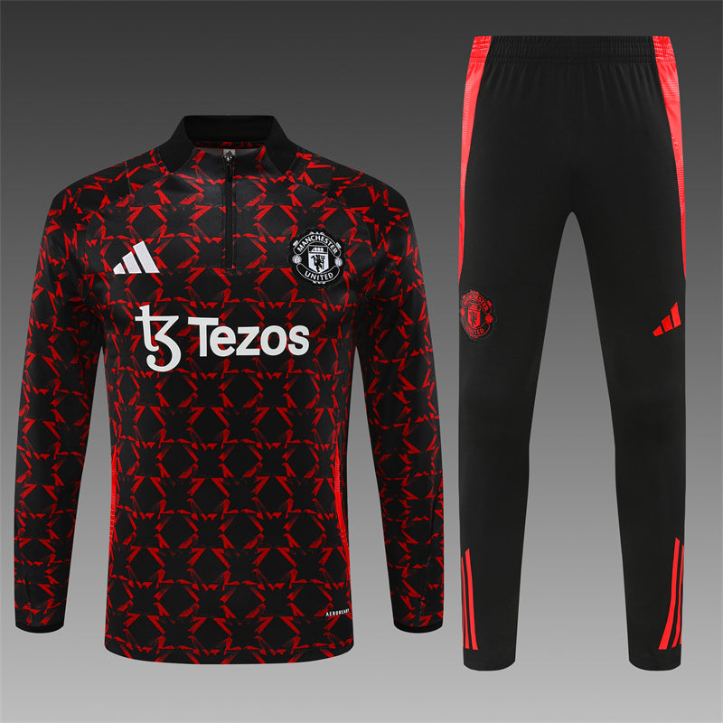 Buzo Completo Manchester United Negro Rojo Detalles