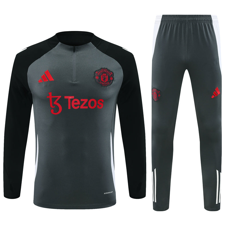Buzo Completo con Cierre Manchester United Gris Diseño Rojo