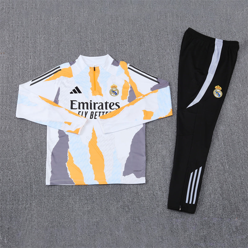 Buzo Completo Real Madrid Diseño Blanco y Naranja