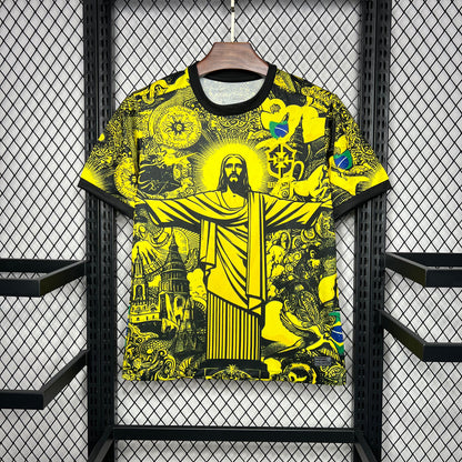 Camiseta Brasil "Edición Cristo Redentor Amarilla" 2024 Versión Fan
