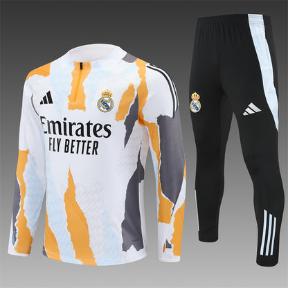 Buzo Completo Real Madrid Diseño Blanco y Naranja