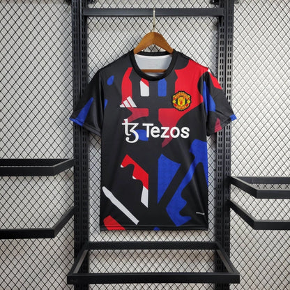 Camiseta Manchester United Entrenamiento Roja y Azul 2024/25 Versión Fan