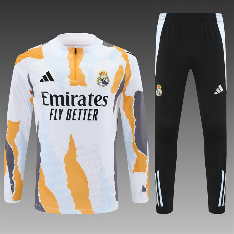 Buzo Completo Real Madrid Diseño Blanco y Naranja