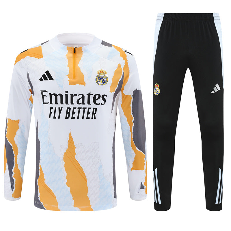Buzo Completo Real Madrid Diseño Blanco y Naranja
