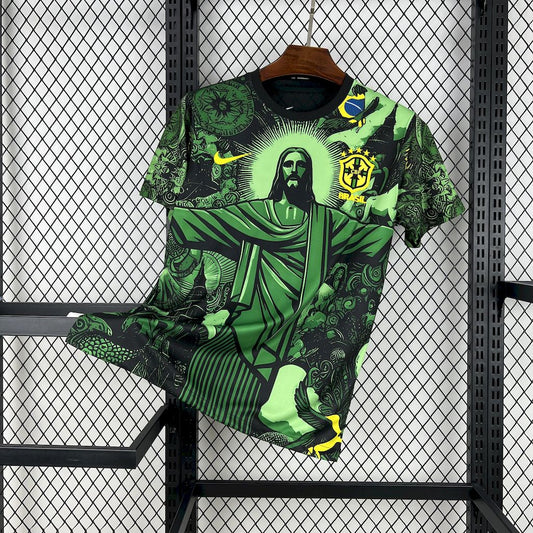 Camiseta Brasil "Edición Cristo Redentor Verde" 2024 Versión Fan