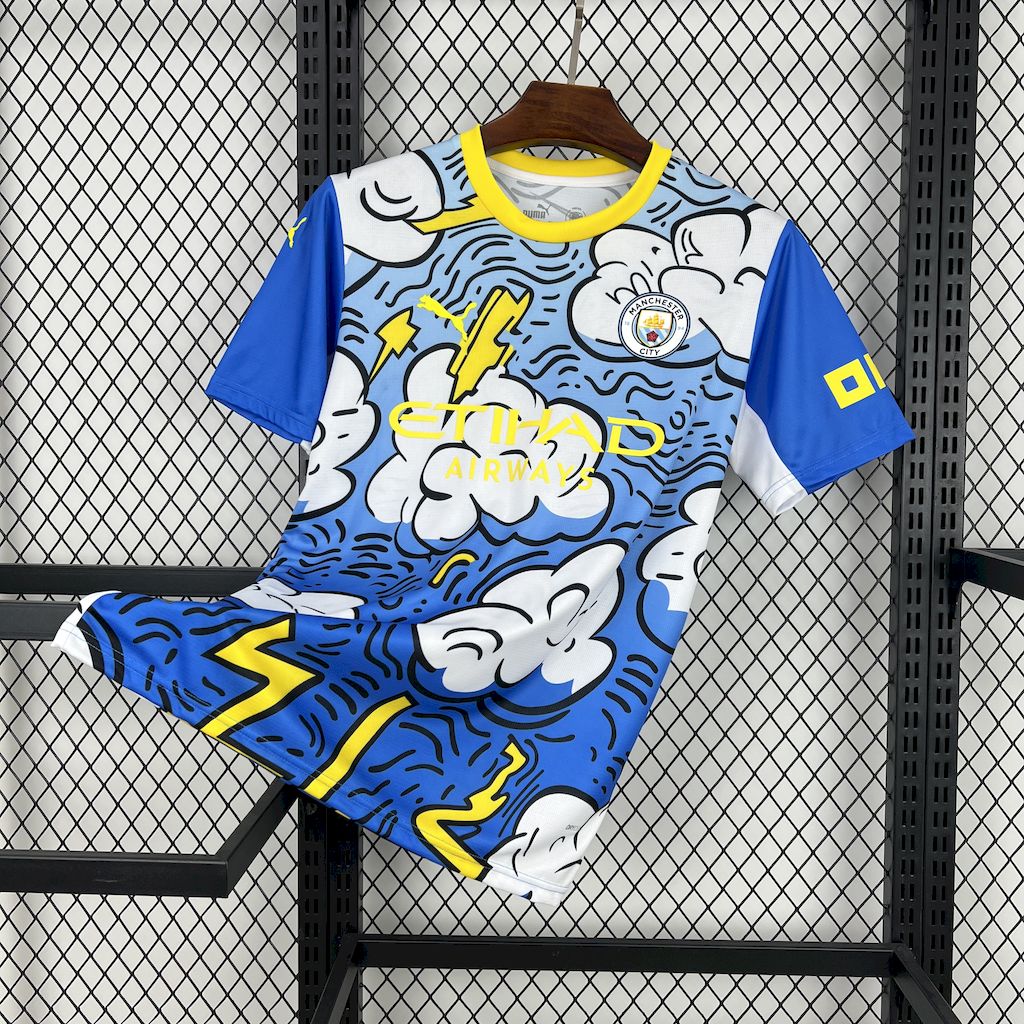 Camiseta Manchester City Edición Especial Azul y Blanco 2025/26 Versión Fan