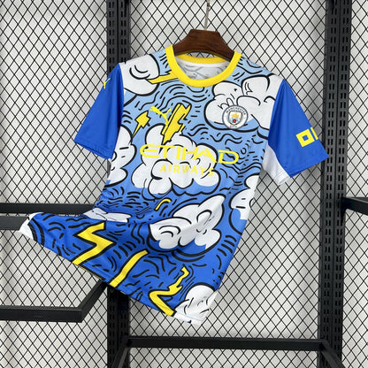 Camiseta Manchester City Edición Especial Azul y Blanco 2025/26 Versión Fan