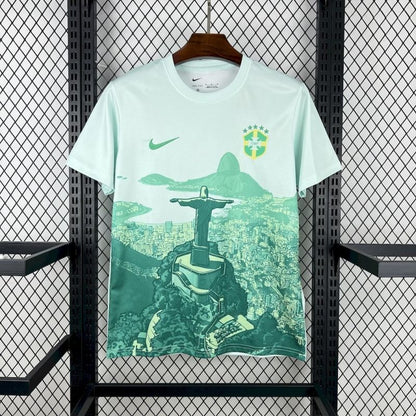 Camiseta Brasil Cristo Redentor Blanca y Verde 2025/26 Versión Fan