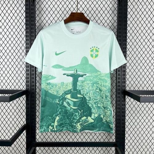 Camiseta Brasil Cristo Redentor Blanca y Verde 2025/26 Versión Fan