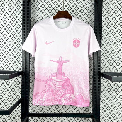 Camiseta Brasil Cristo Redentor Rosada 2025/26 Versión Fan
