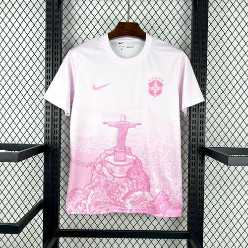 Camiseta Brasil Cristo Redentor Rosada 2025/26 Versión Fan