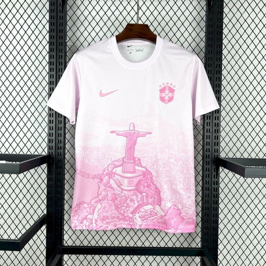 Camiseta Brasil Cristo Redentor Rosada 2025/26 Versión Fan