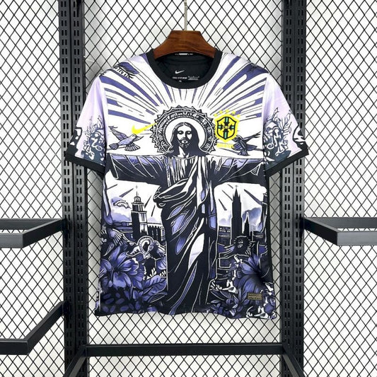 Camiseta Brasil Cristo Redentor Purpura Oscuro 2025/26 Versión Fan