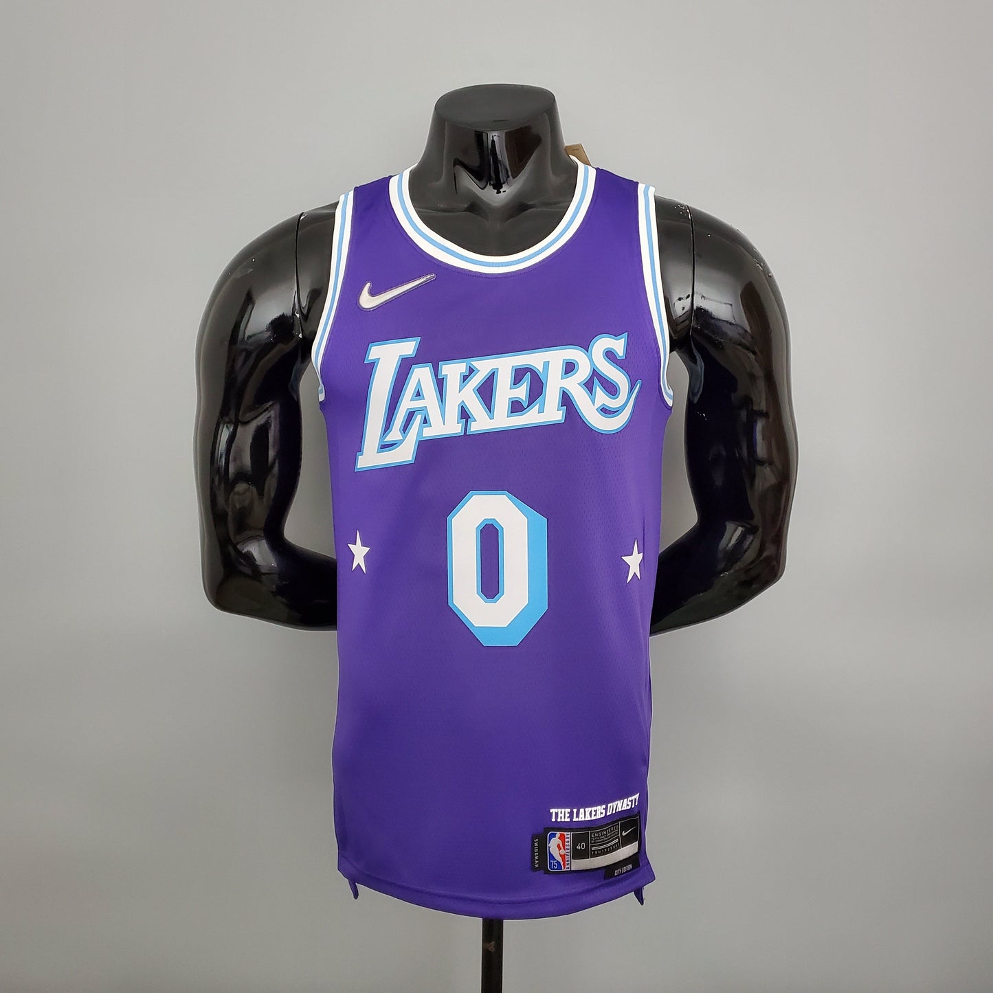 Camiseta LA Lakers Aniversario 75 Morada 2022 Versión Fan
