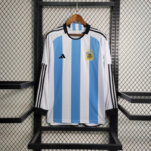 Camiseta Argentina Local 3 Estrellas Manga Larga 2023 Versión Fan