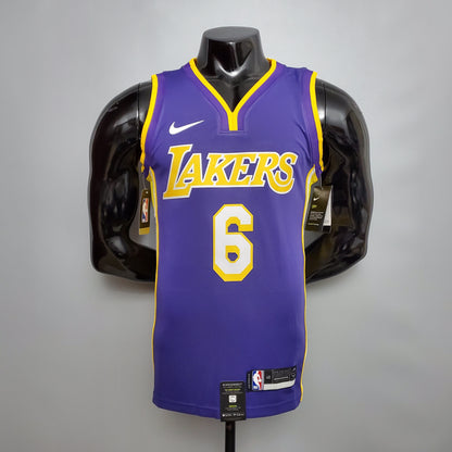Camiseta LA Lakers Morada Cuello en V Versión Fan