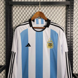 Camiseta Argentina Local 3 Estrellas Manga Larga 2023 Versión Fan