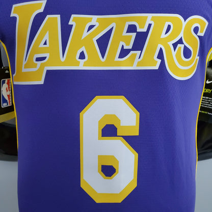 Camiseta LA Lakers Morada Cuello en V Versión Fan