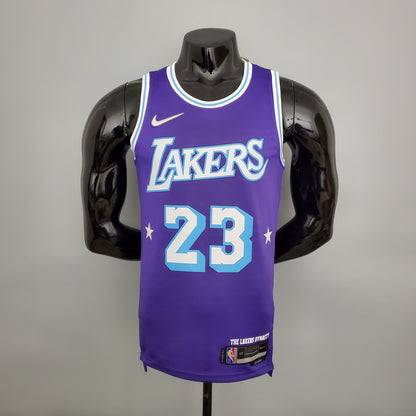Camiseta LA Lakers Aniversario 75 Morada 2022 Versión Fan