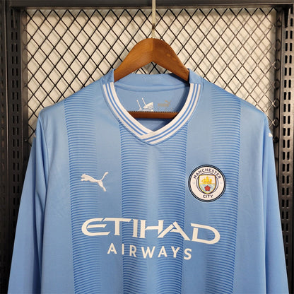 Camiseta Manchester City Local Manga Larga 2023/24 Versión Fan